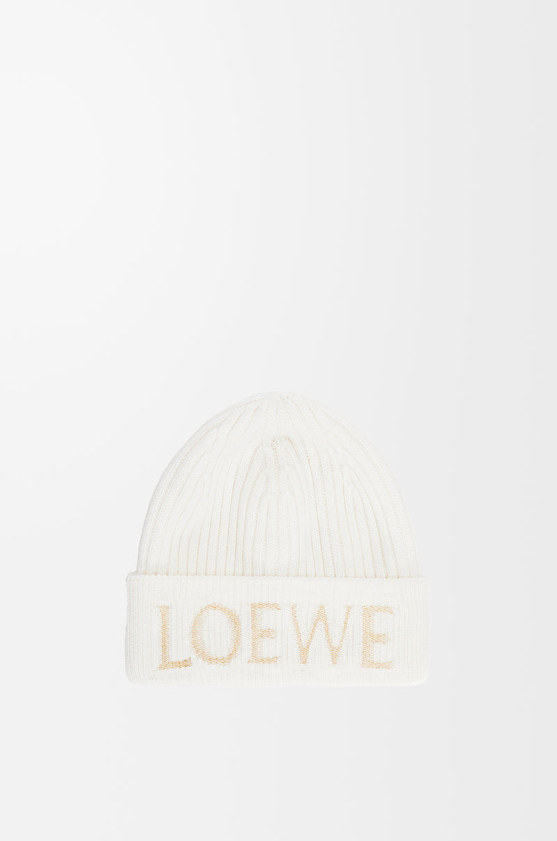 Loewe Loewe Wool Beanie With Logo White - World Class Fashion