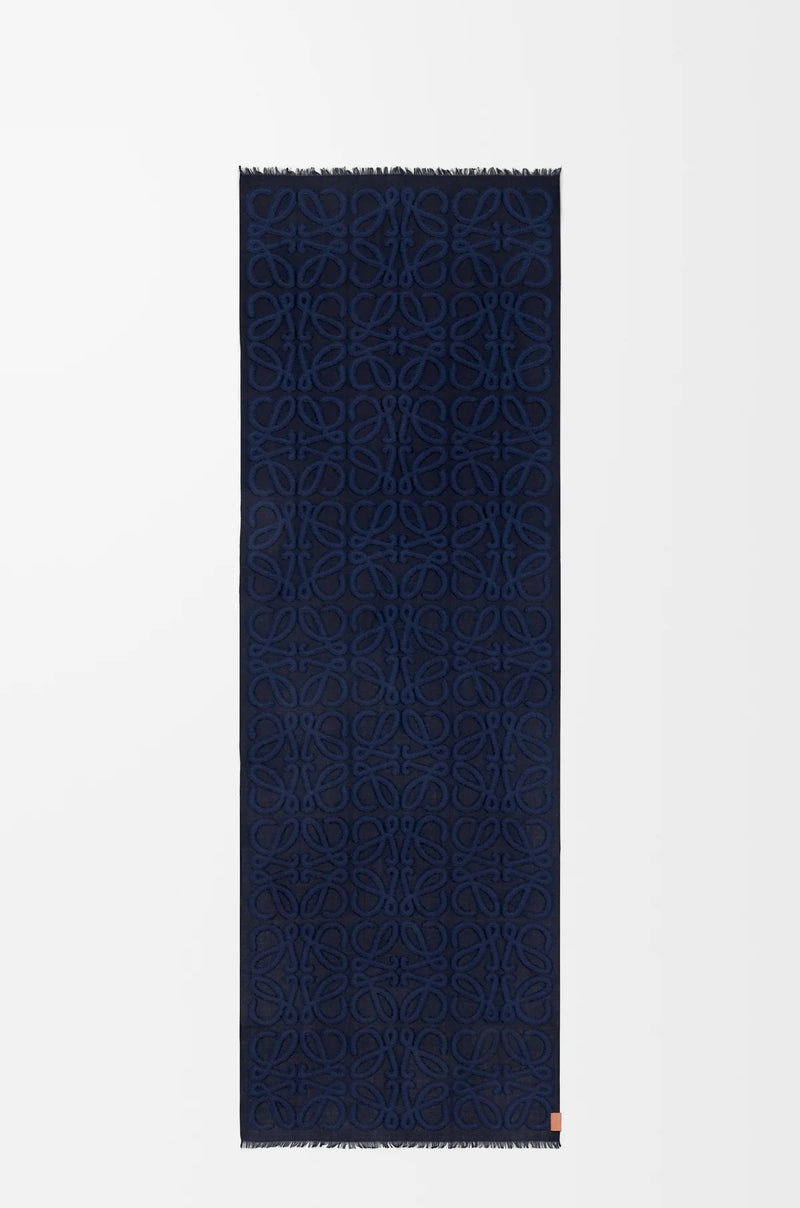 Loewe Loewe Wool, Cotton and Silk Scarf Navy Blue - World Class Fashion