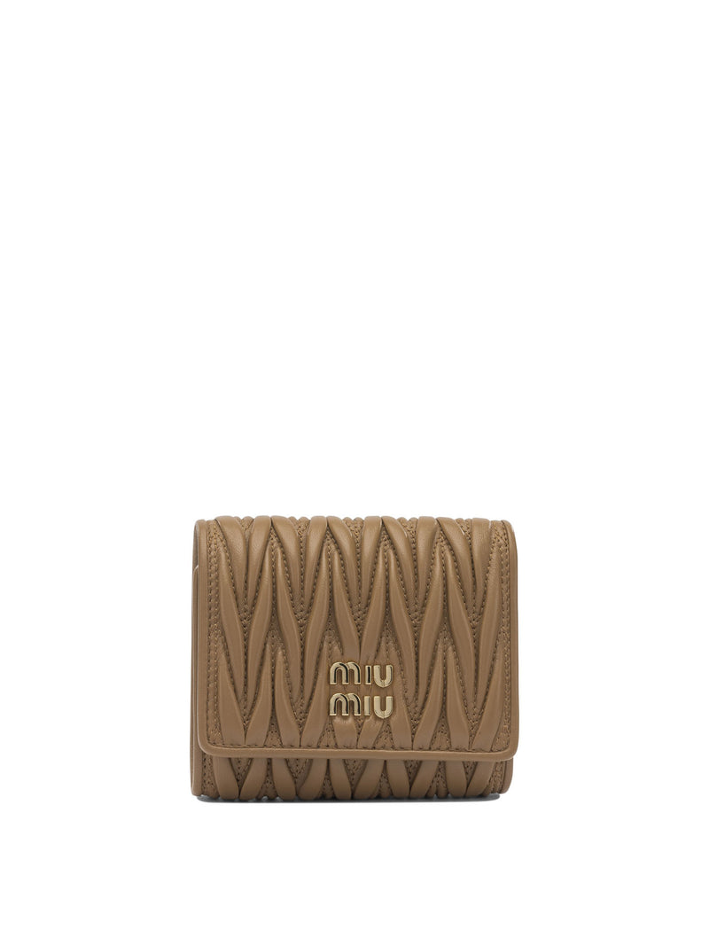 Miu Miu Miu Miu Nappa Matelassè Leather Wallet Beige - World Class Fashion