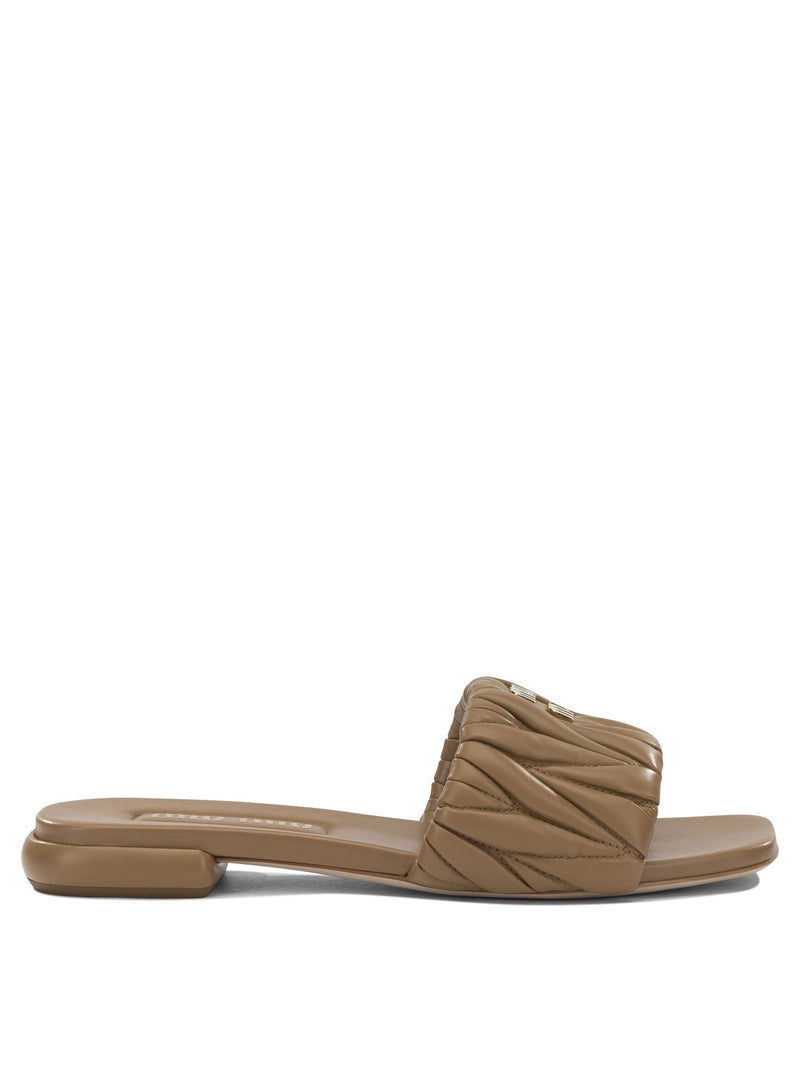 Miu Miu Miu Miu Matelassè Leather Slides Beige Women - World Class Fashion