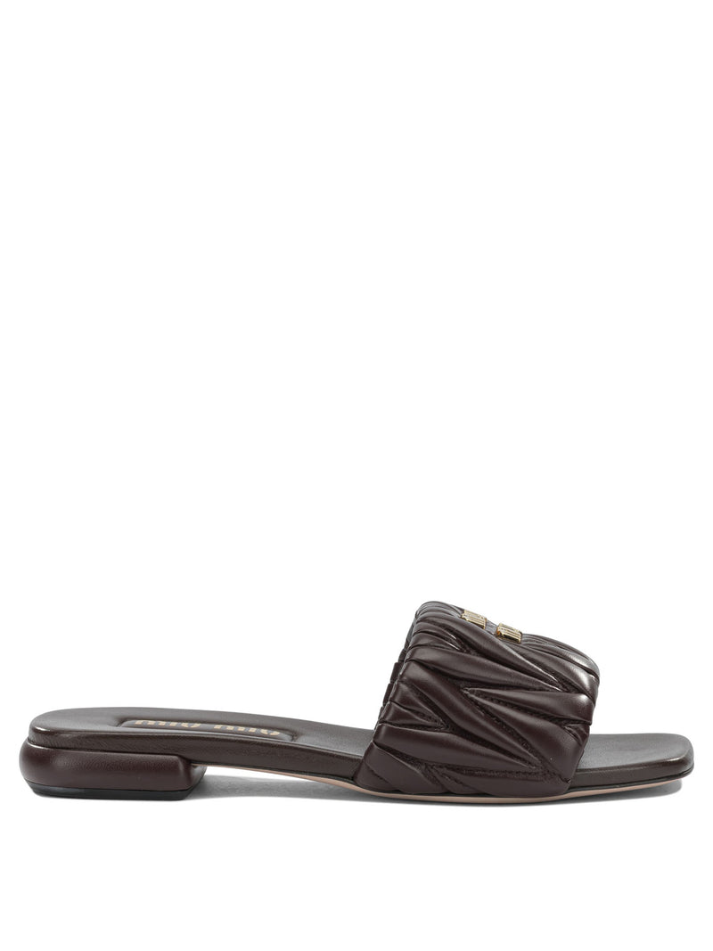 Miu Miu Miu Miu Matelassè Leather Slides Brown Women - World Class Fashion