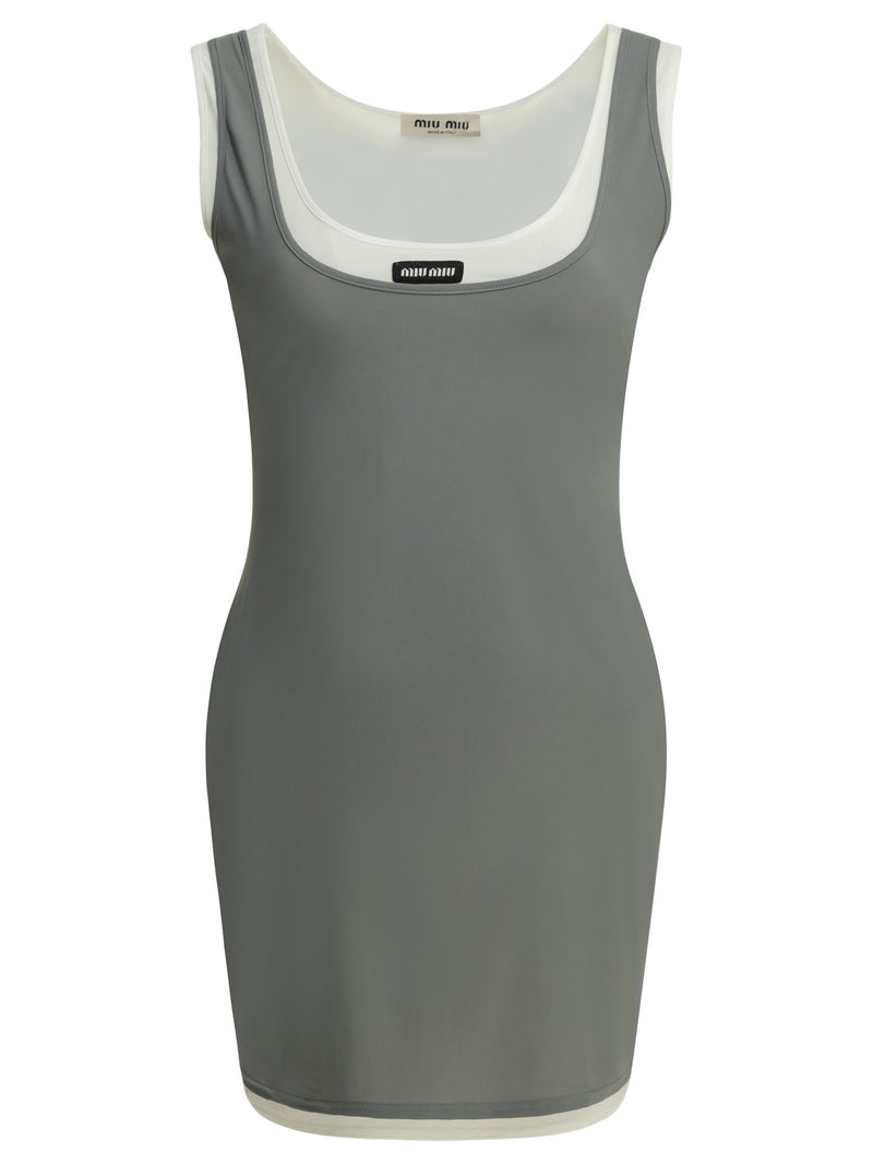 Miu Miu Miu Miu Stretch Jersey Short Dress Grey Women - World Class Fashion