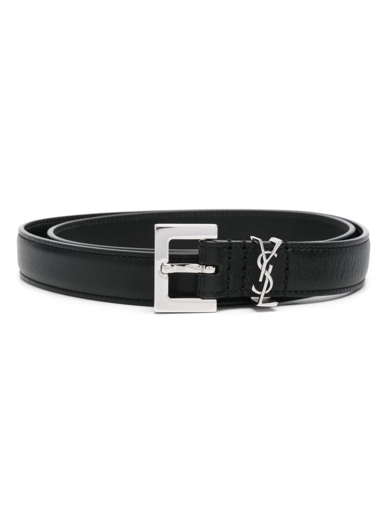 Saint Laurent Saint Laurent Cassandre Leather Belt Black - World Class Fashion