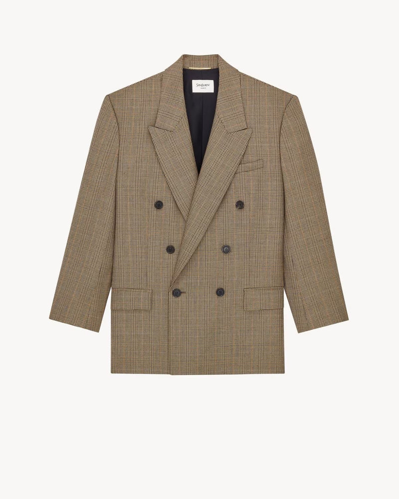 Saint Laurent Saint Laurent Double-breasted Prince Of Wales Blazer Beige - World Class Fashion