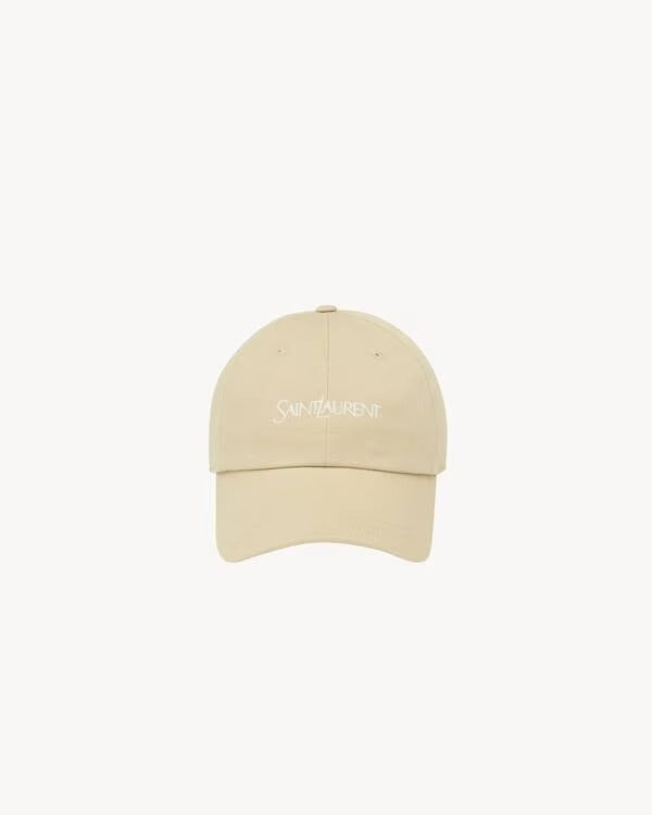 Saint Laurent Saint Laurent Gabardine Logo Baseball Cap Beige - World Class Fashion