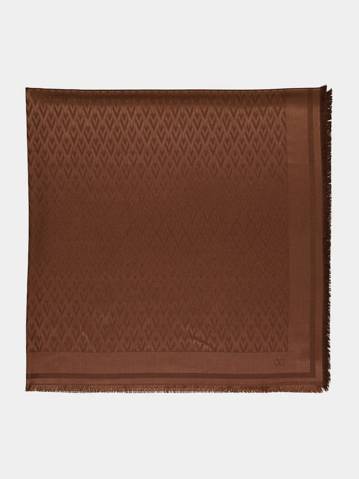 Valentino Garavani Valentino Garavani Toute La V Wool Silk Scarf Brown - World Class Fashion