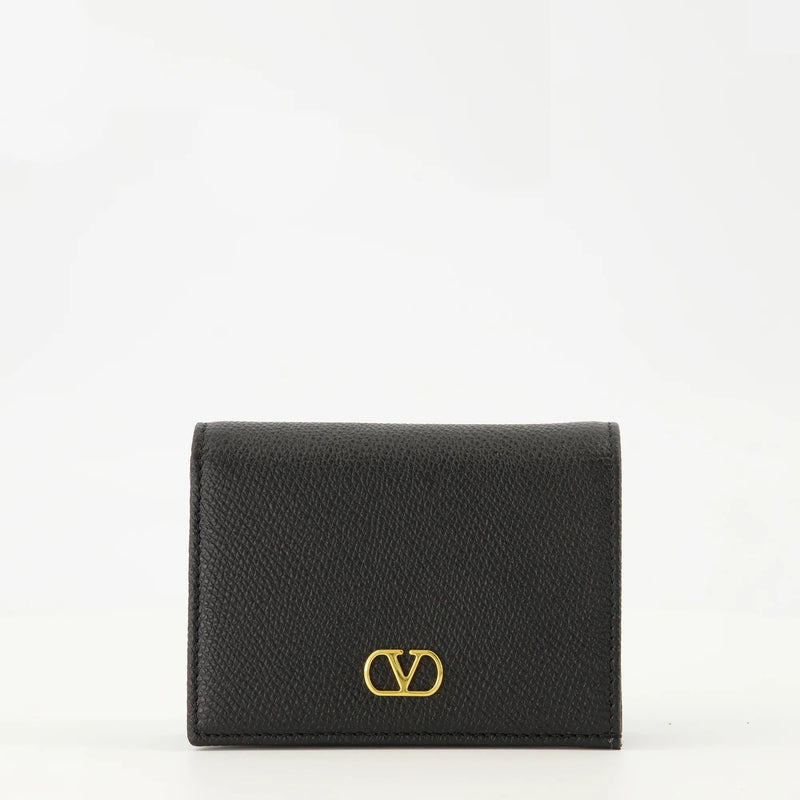 Valentino Garavani Valentino Garavani Leather Vlogo Wallet Black - World Class Fashion