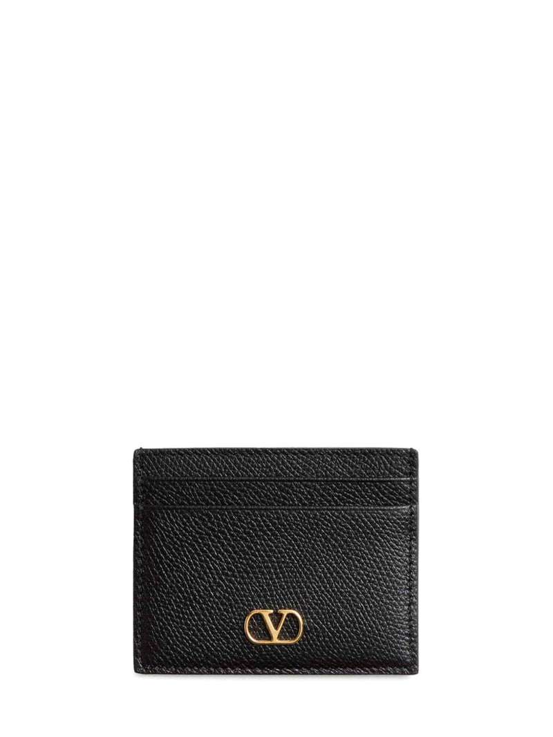 Valentino Garavani Valentino Garavani Vlogo Leather Card Holder Black - World Class Fashion