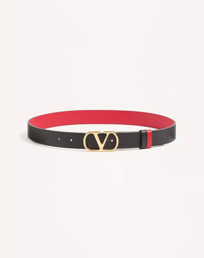 Valentino Garavani Valentino Garavani Vlogo Signature Reversible Leather Belt Black - World Class Fashion