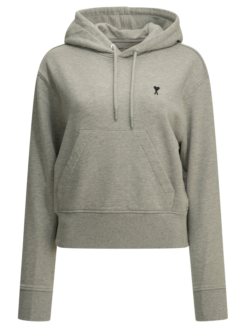 AMI Paris AMI Paris Ami De Coeur Hooded Sweatshirt Grey - World Class Fashion