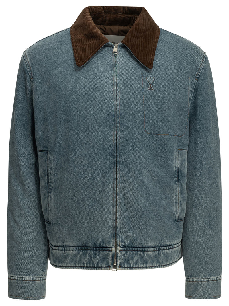 AMI Paris AMI Paris Ami De Coeur Denim Jacket Light Blue - World Class Fashion