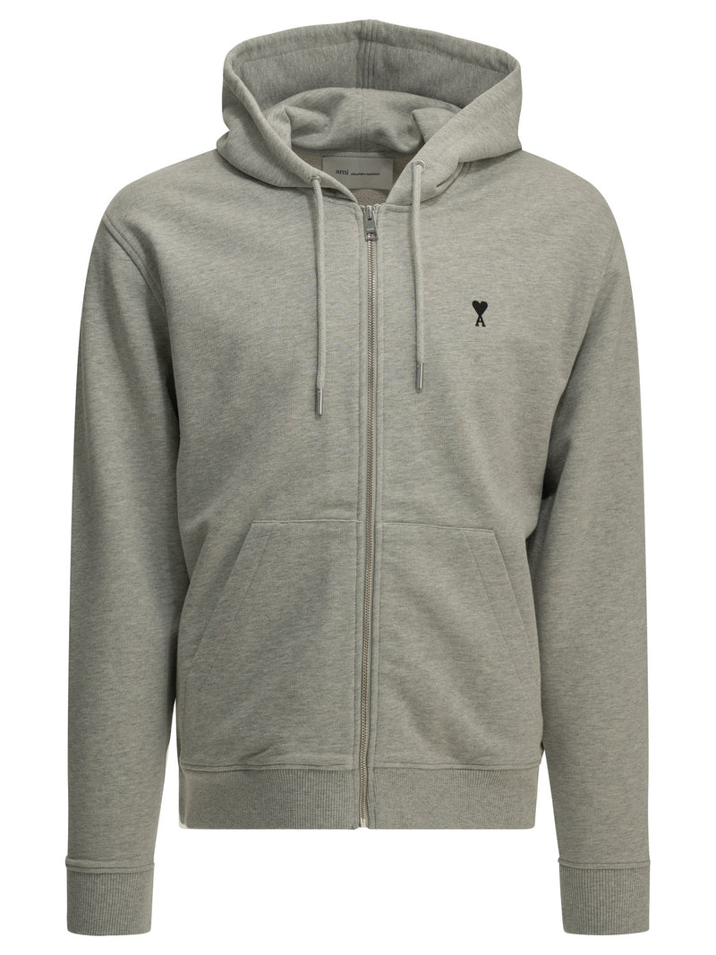 AMI Paris AMI Paris Ami De Coeur Zip-up Sweatshirt Grey - World Class Fashion