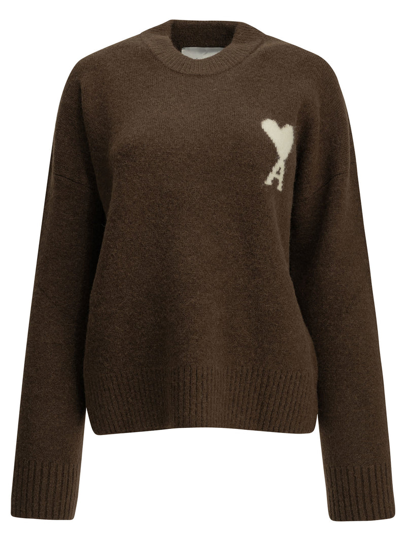 AMI Paris AMI Paris Ami De Coeur Crew-neck Sweater Brown - World Class Fashion