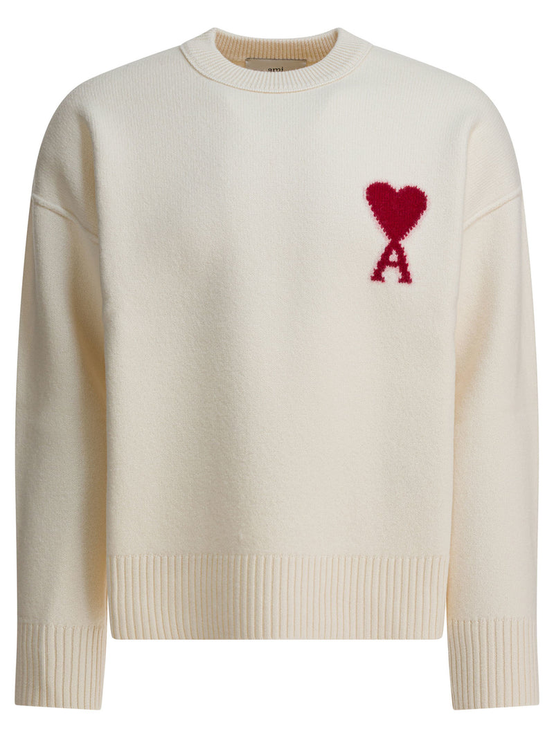AMI Paris AMI Paris Ami De Coeur Crew-neck Sweater White - World Class Fashion