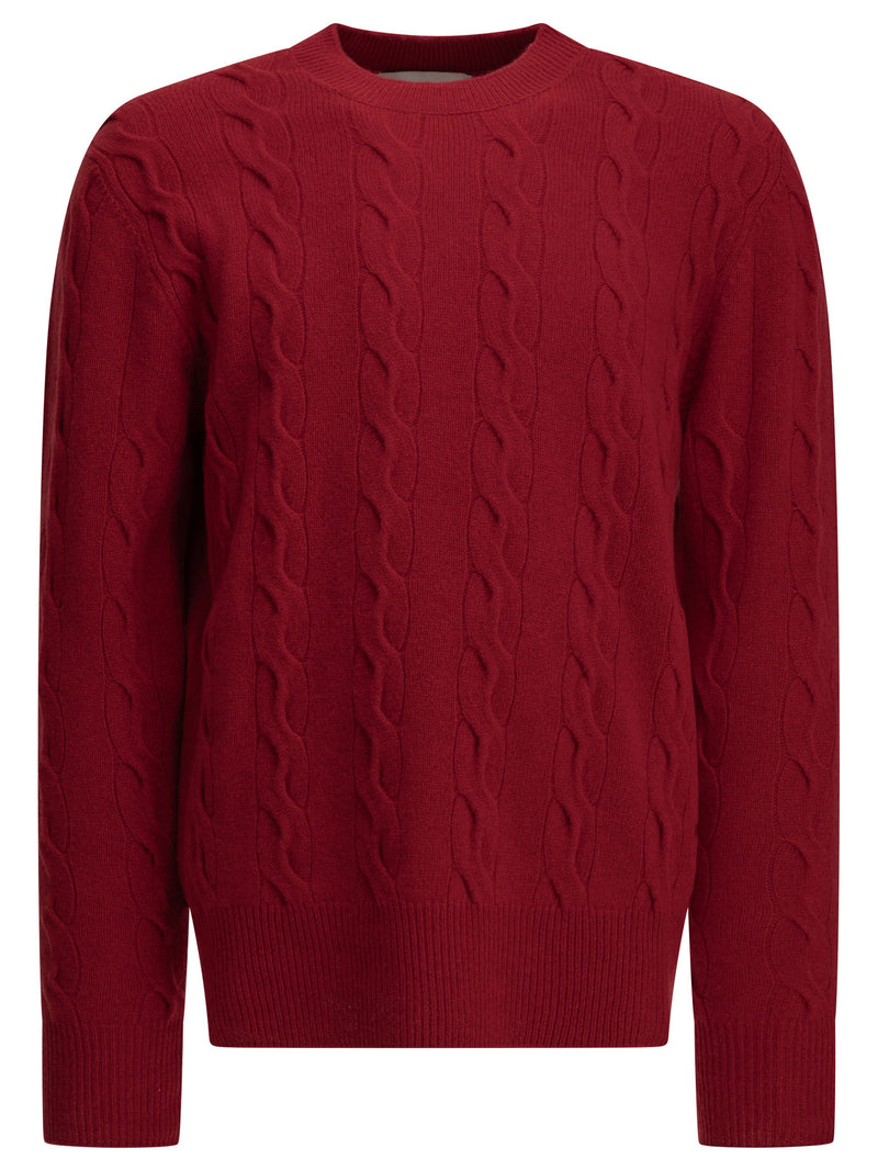AMI Paris AMI Paris Crew-neck Cable-knit Sweater Red - World Class Fashion