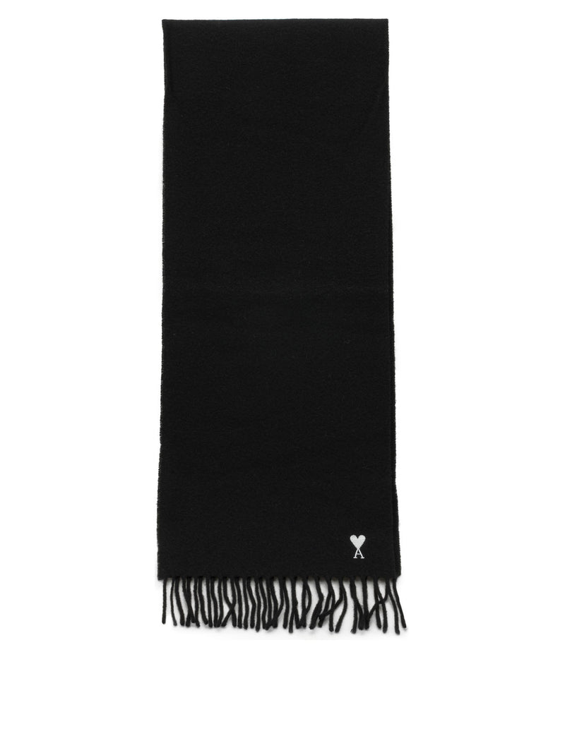 AMI Paris AMI Paris Ami De Coeur Fringed Scarf Black - World Class Fashion