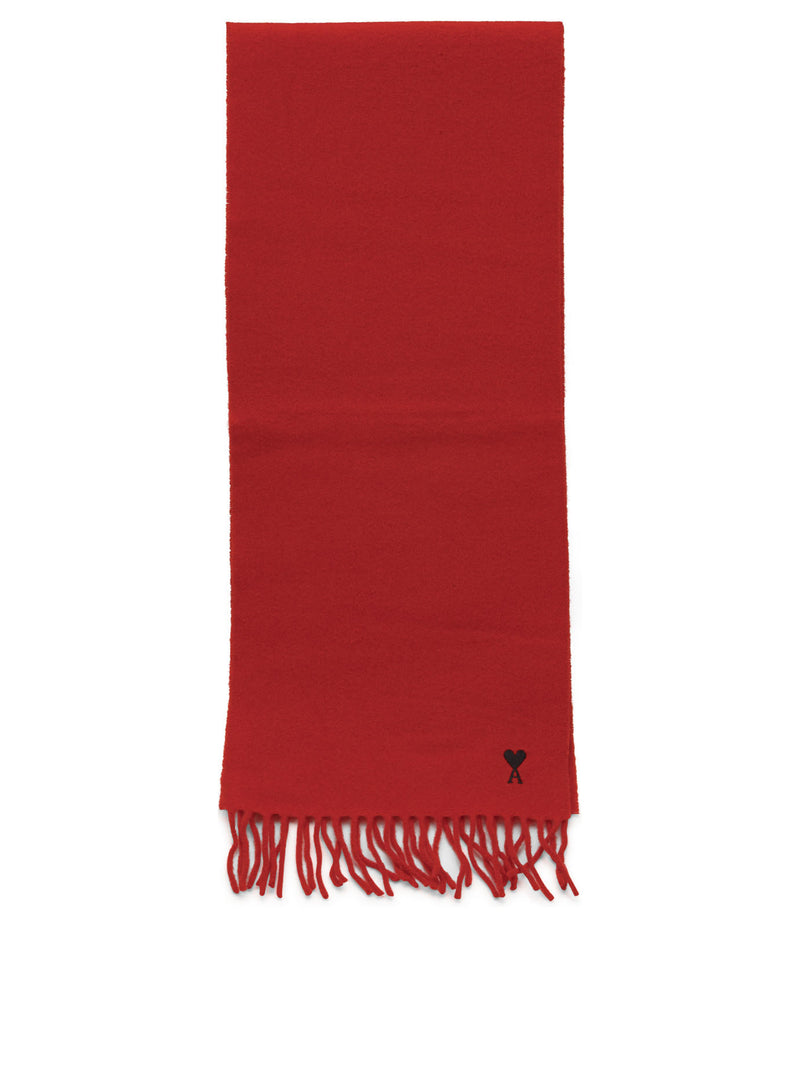 AMI Paris AMI Paris Ami De Coeur Fringed Scarf Red - World Class Fashion