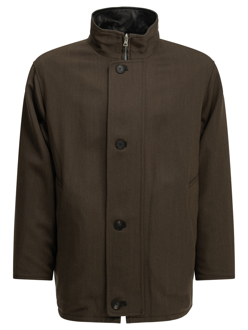 Auralee Auralee Reversible Wool and Leather Coat Brown - World Class Fashion