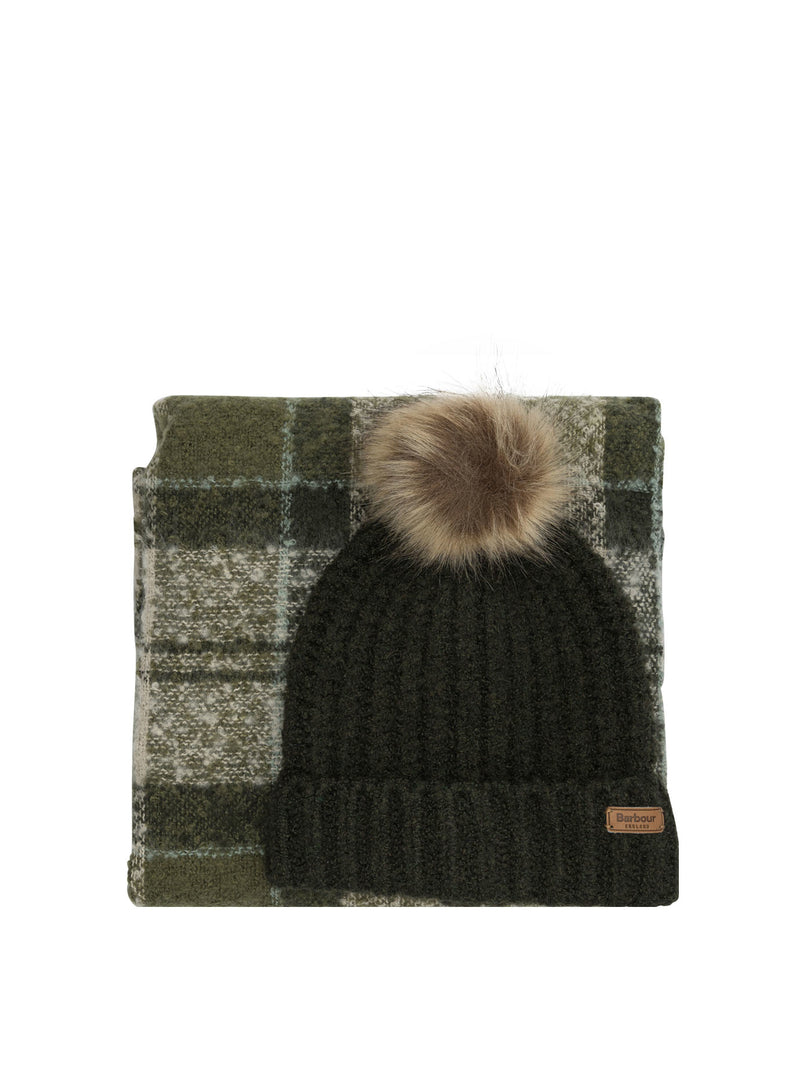 Barbour Barbour Saltburn Scarf And Beanie Set Green - World Class Fashion