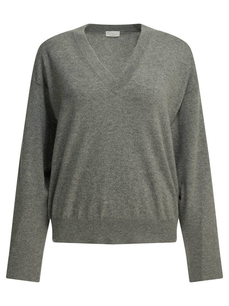Brunello Cucinelli Brunello Cucinelli Cashmere V-neck Sweater Grey - World Class Fashion