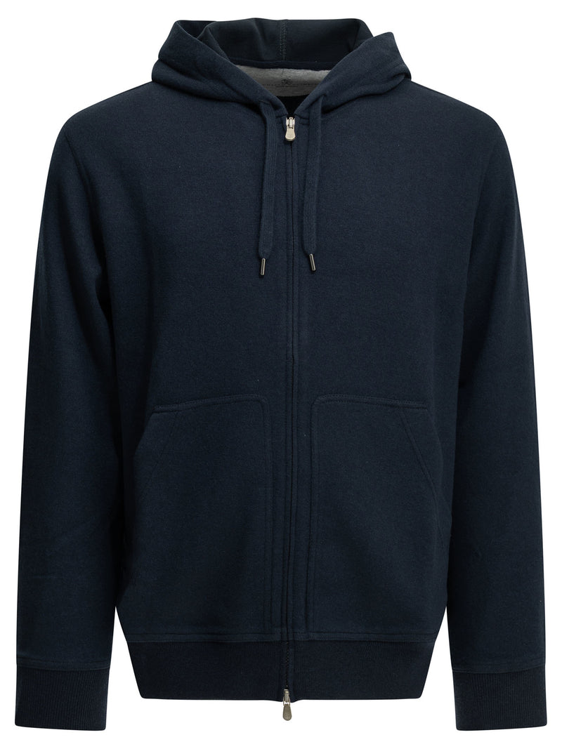 Brunello Cucinelli Brunello Cucinelli Cashmere Cotton Zip-up Sweatshirt Blue - World Class Fashion