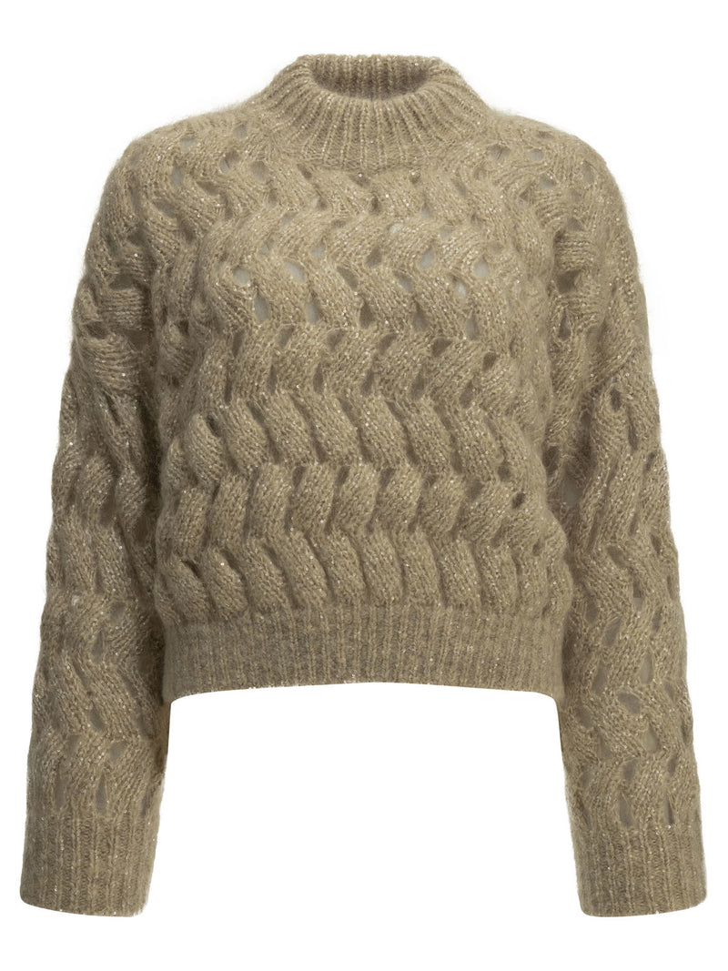 Brunello Cucinelli Brunello Cucinelli Zigzag Cables Crew-neck Sweater Beige - World Class Fashion