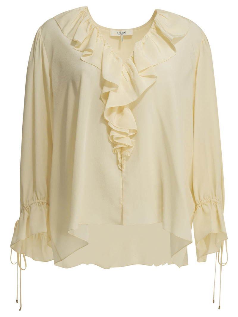 Chloe Chloé Silk Blouse With Ruffles White - World Class Fashion