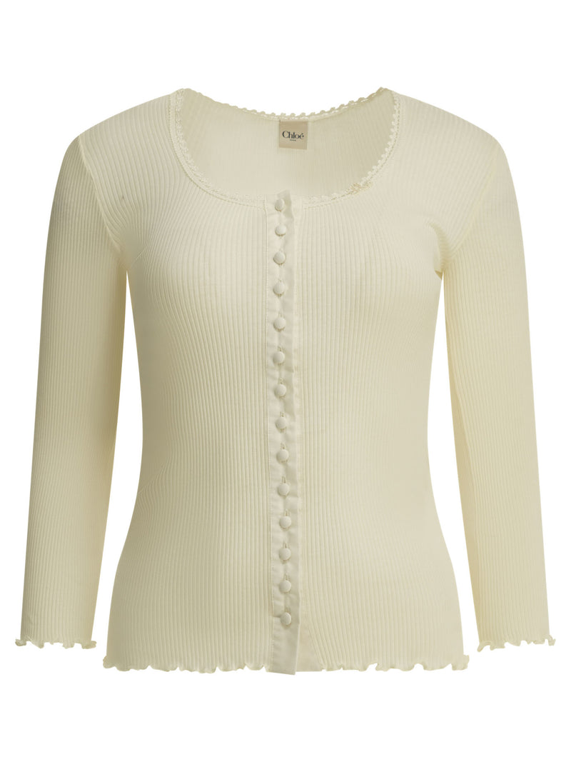 Chloe Chloé Cotton Silk Fitted Top White Women - World Class Fashion
