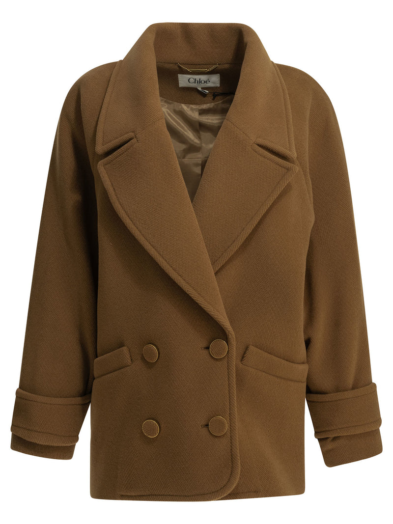 Chloe Chloé Short Wool Coat Brown Women - World Class Fashion
