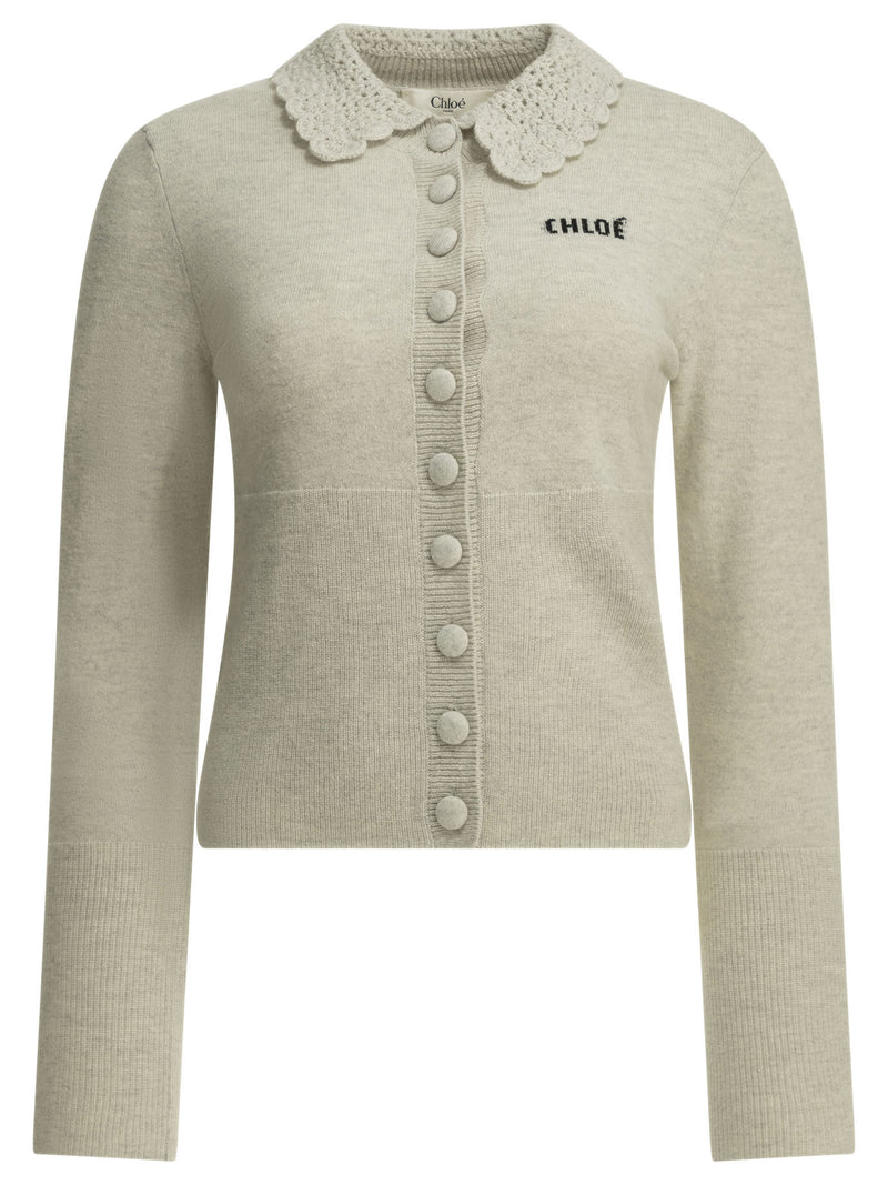 Chloe Chloé Polo Sweater With Logo Grey - World Class Fashion