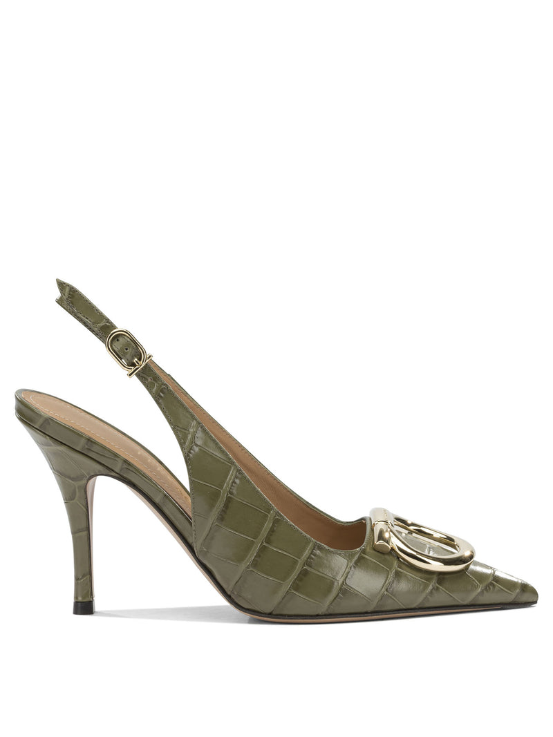 Ferragamo Ferragamo Sara Croc 65mm Slingback Green - World Class Fashion