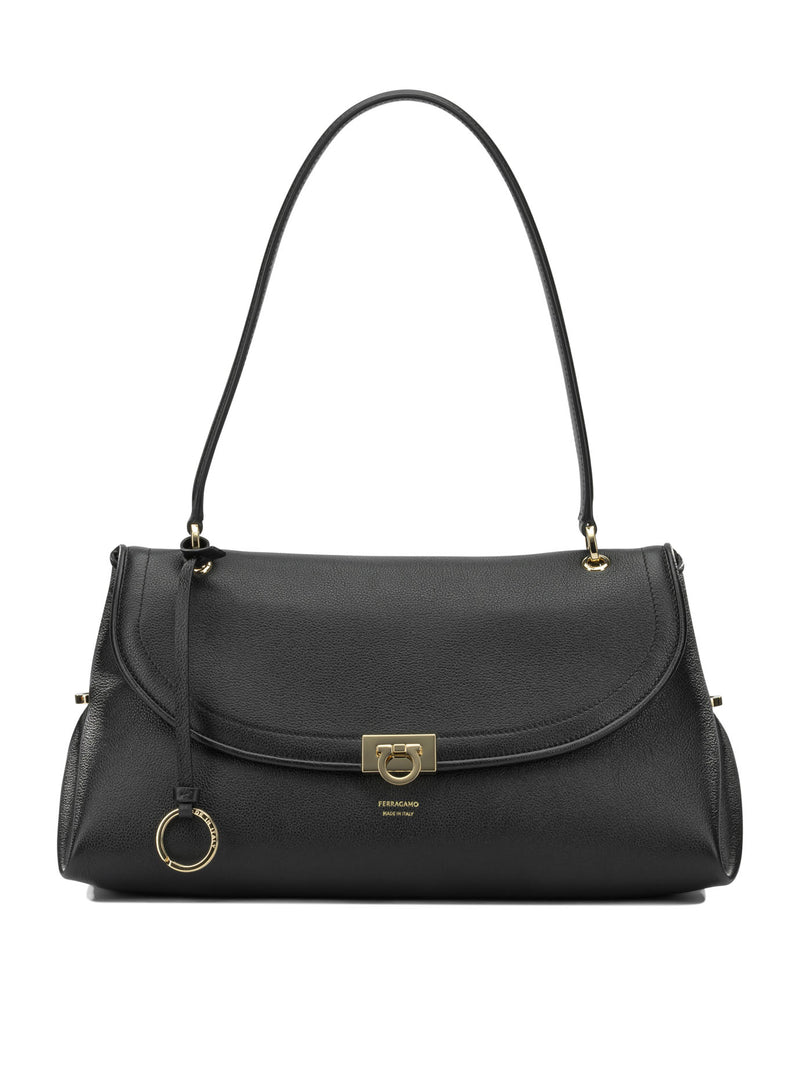 Ferragamo Ferragamo Medium Gancini Shoulder Bag Black - World Class Fashion