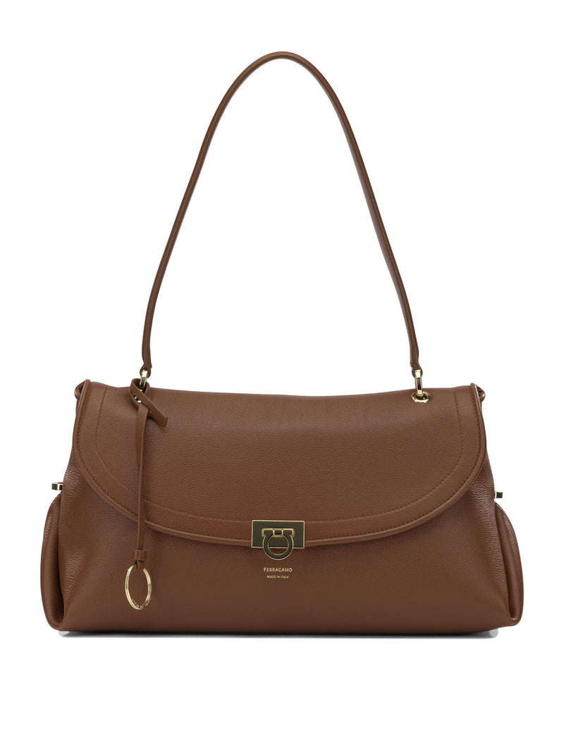 Ferragamo Ferragamo Medium Gancini Shoulder Bag Brown - World Class Fashion