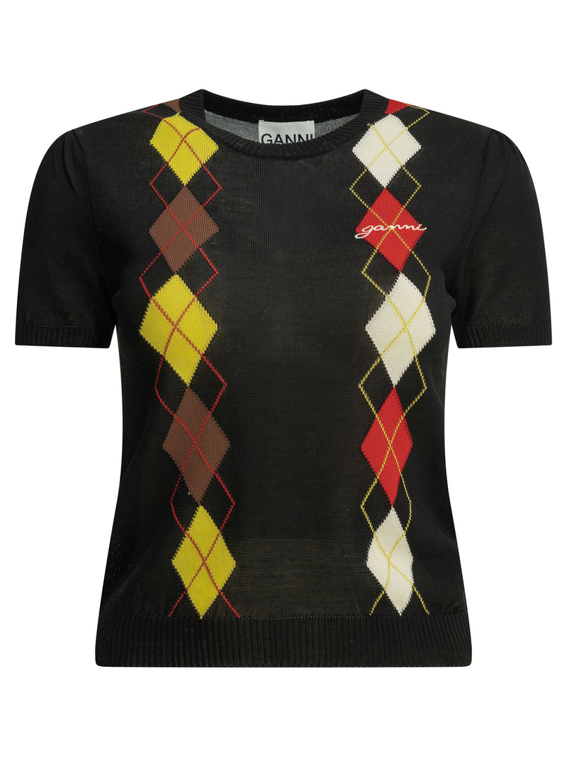 Ganni Ganni Argyle Crewneck Sweater Black - World Class Fashion