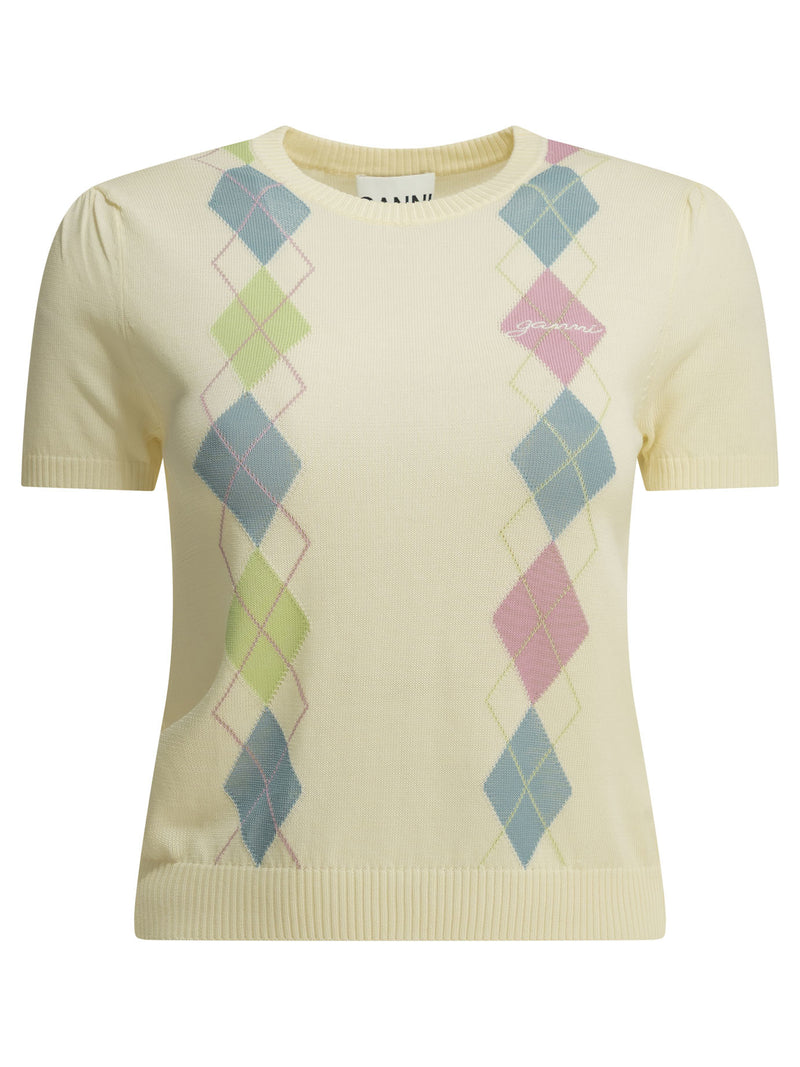Ganni Ganni Argyle Crewneck Sweater White Women - World Class Fashion