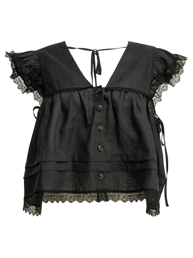 Ganni Ganni Linen Blouse Black Women - World Class Fashion