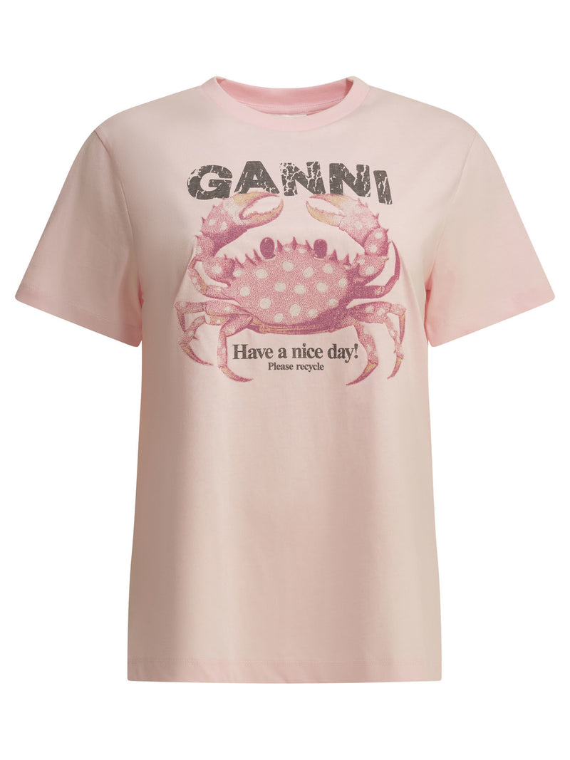 Ganni Ganni Crab Crewneck T-shirt Pink Women - World Class Fashion