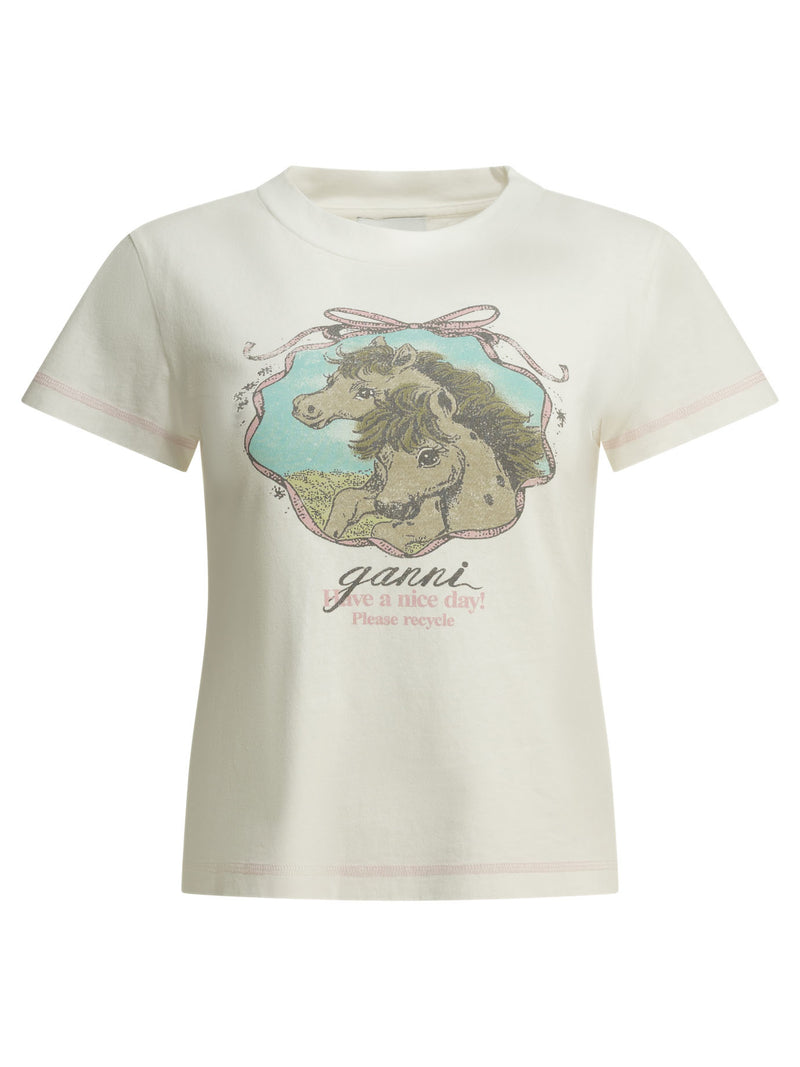Ganni Ganni Qixi Crew-neck T-shirt White - World Class Fashion