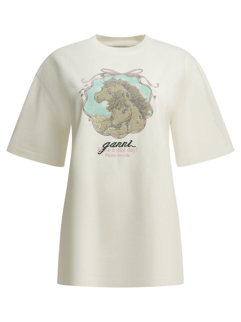 Ganni Ganni Qixi Crew-neck T-shirt White - World Class Fashion