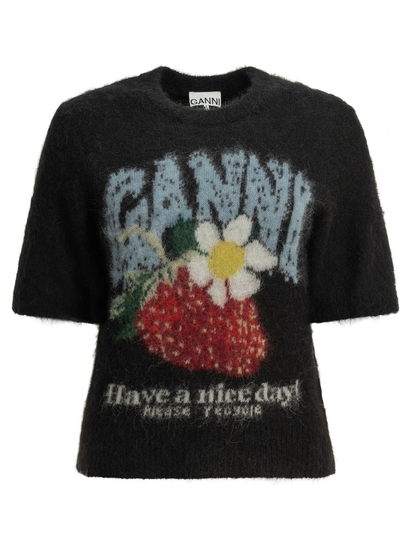 Ganni Ganni Strawberry Crew-neck Sweater Black - World Class Fashion