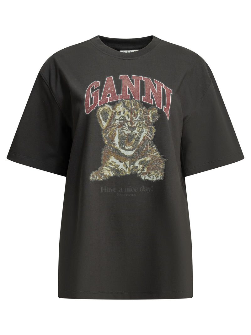 Ganni Ganni Baby Tiger Crewneck T-shirt Black - World Class Fashion