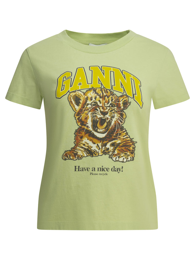 Ganni Ganni Baby Tiger Crewneck T-shirt Green - World Class Fashion