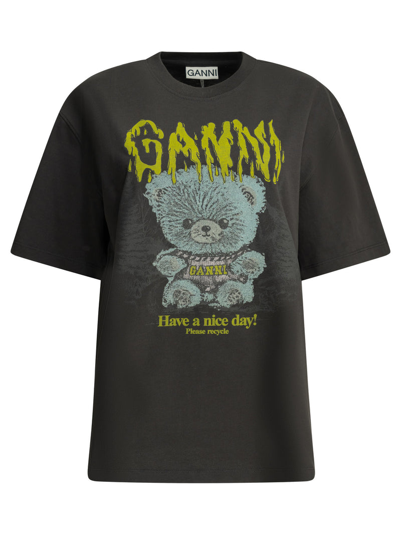 Ganni Ganni Forest Teddy Crew-neck T-shirt Black - World Class Fashion