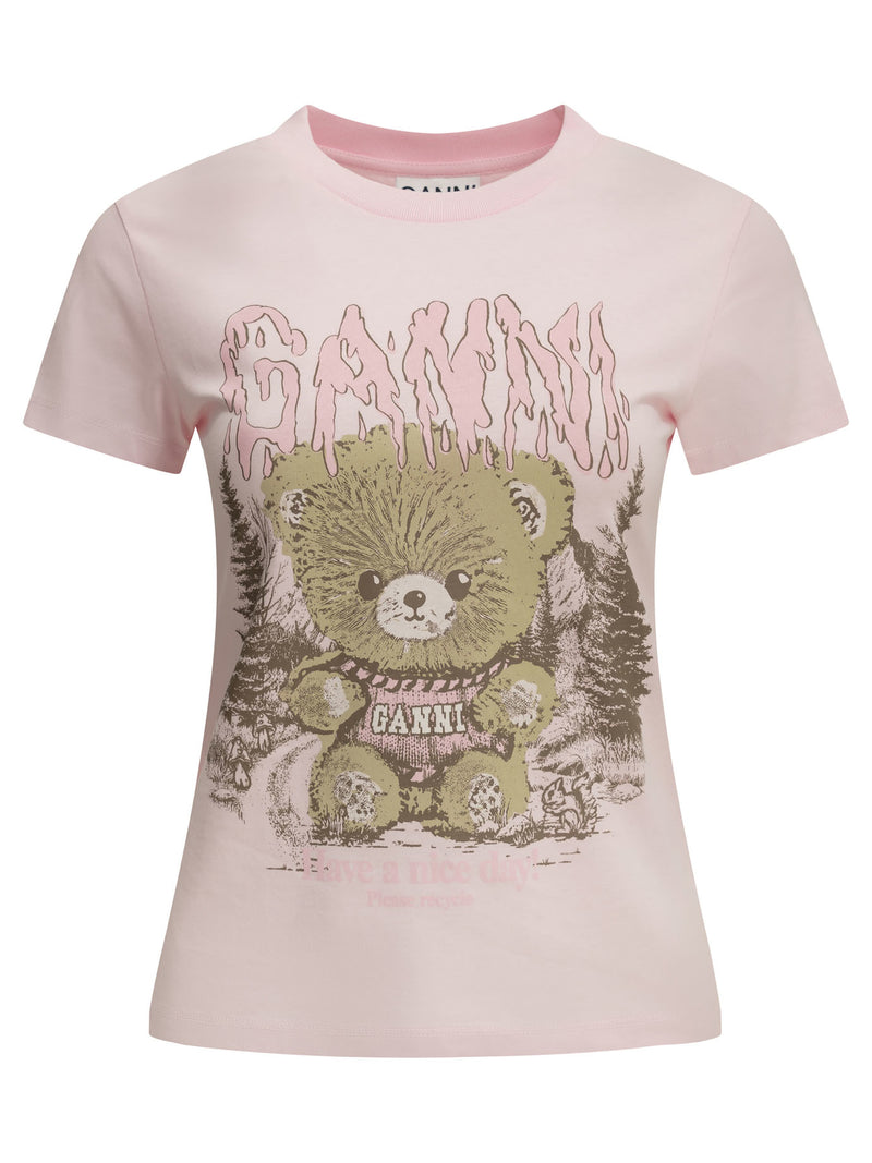 Ganni Ganni Forest Teddy Crew-neck T-shirt Pink - World Class Fashion