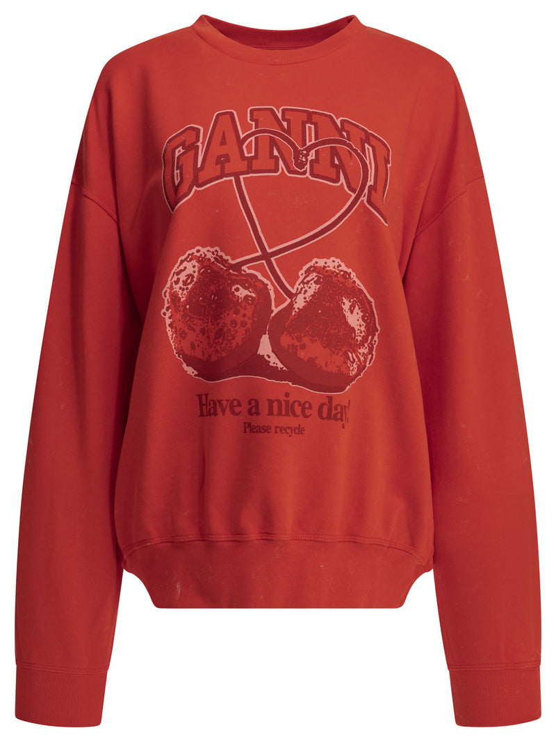 Ganni Ganni Cherries Crewneck Sweatshirt Red - World Class Fashion