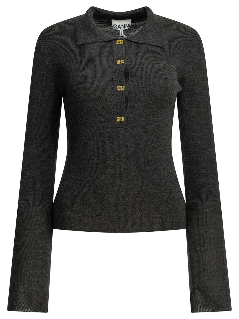 Ganni Ganni Logo Polo Sweater Grey Women - World Class Fashion