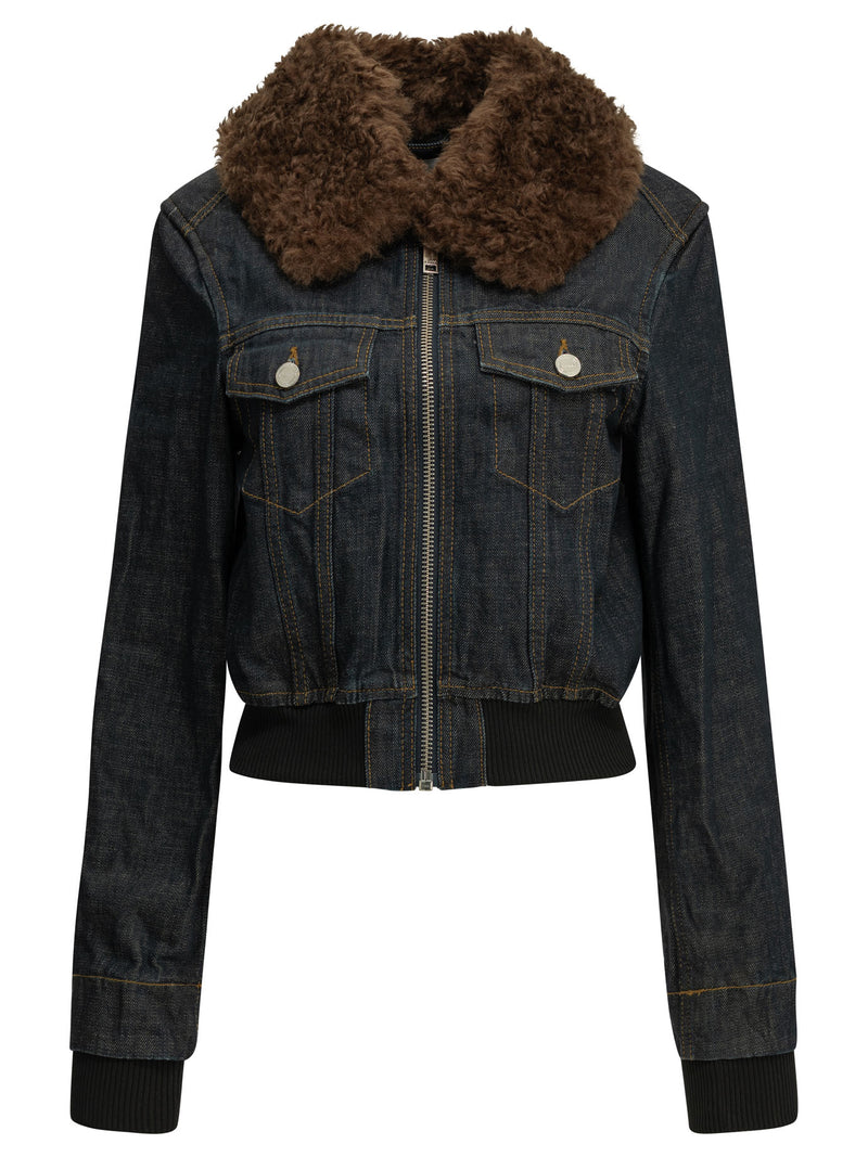 Ganni Ganni Flamed Denim Jacket Blue - World Class Fashion