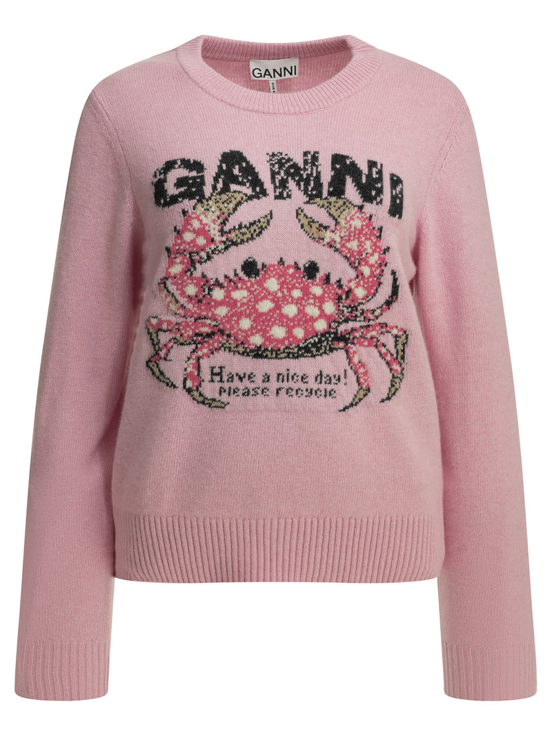 Ganni Ganni Crab Crewneck Sweater Pink - World Class Fashion