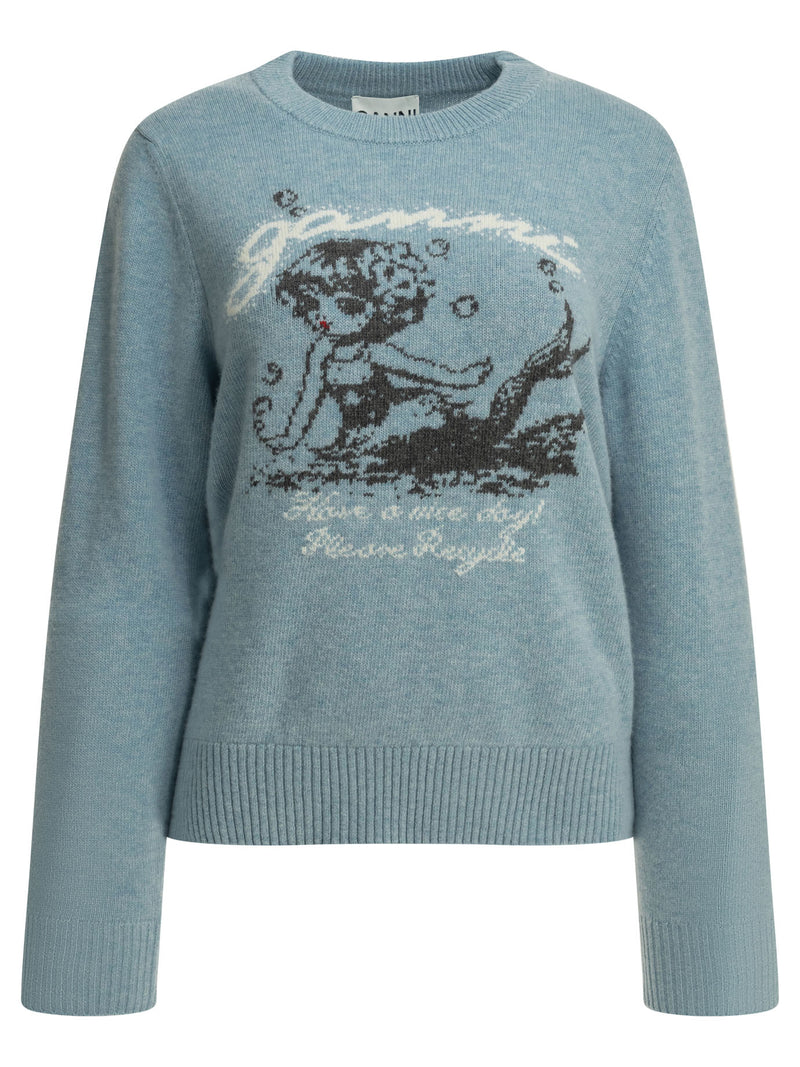 Ganni Ganni Mermaid Crew-neck Sweater Light Blue - World Class Fashion