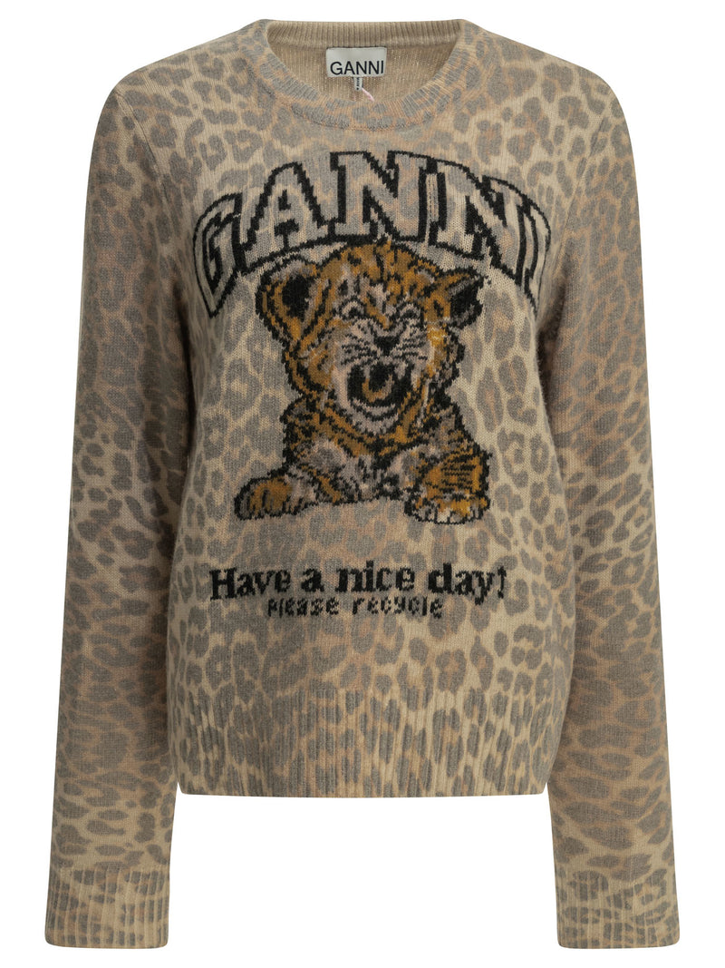 Ganni Ganni Tiger Crewneck Sweater Brown - World Class Fashion